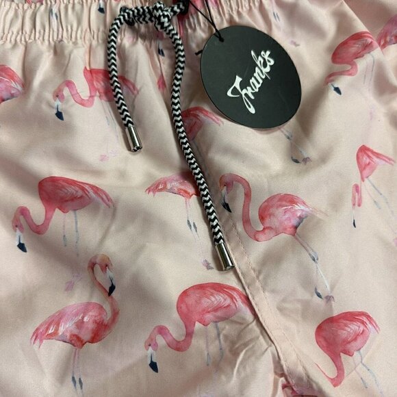 Franks Australia Shorts Size L Flamingos Broadbeach Swim Trunks Pink White - Picture 3 of 4